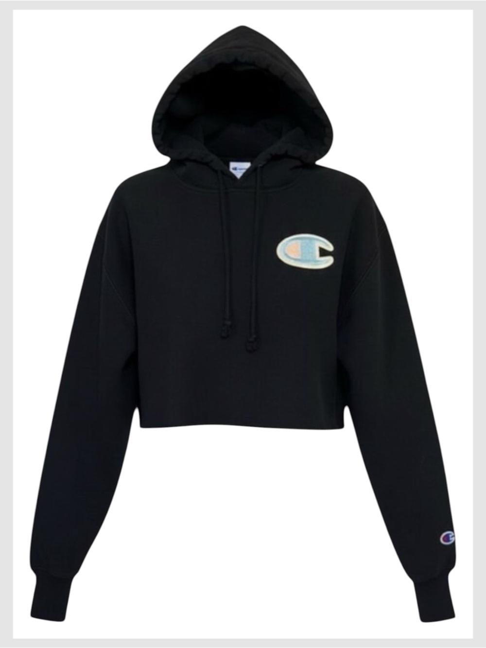 Champion Cropped Hoodie Black Reverse Weave XS